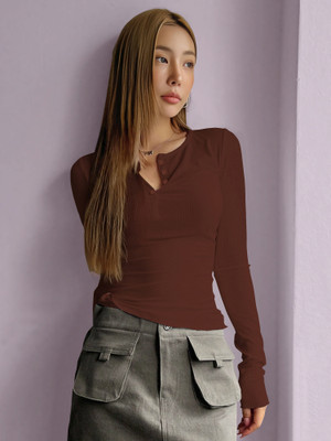 NAVYANKAA Casual Solid Women Brown Top