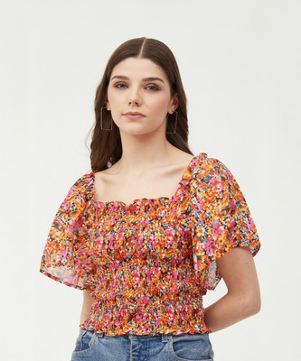 HARPA Casual Short Sleeve Solid Women Multicolor Top