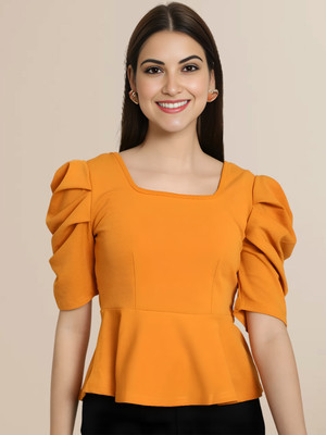 Mast & Harbour Casual Self Design Women Yellow Top