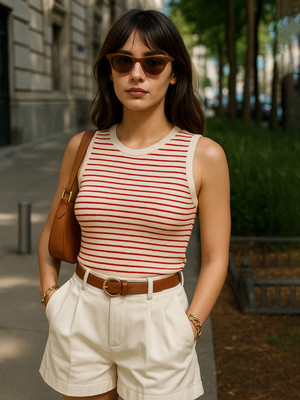 SASSAFRAS Casual Striped Women Red Top