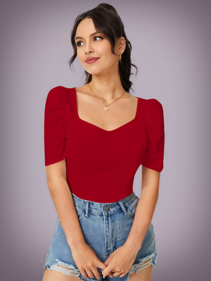 Kashonaa Casual Solid Women Red Top