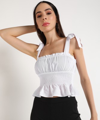 FOREVER 21 Party Short Sleeve Solid Women White Top