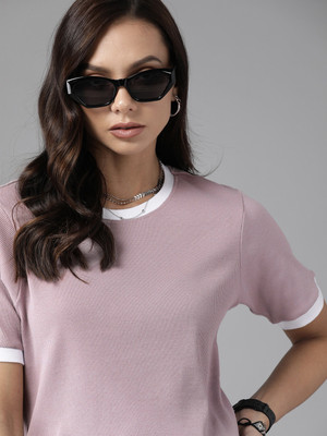Roadster Casual Self Design Women Purple Top