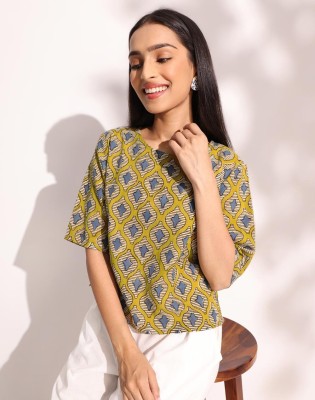 Fabindia Casual Printed Women Yellow Top