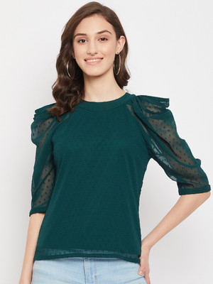 WineRed Casual Self Design Women Green Top