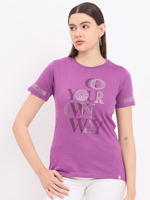 DUKE Casual Printed Women Purple Top