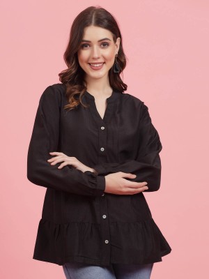 PLUSS Casual Solid Women Black Top