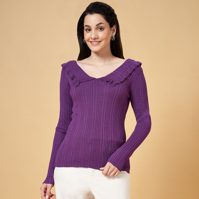 Honey By Pantaloons Casual Solid Women Purple Top