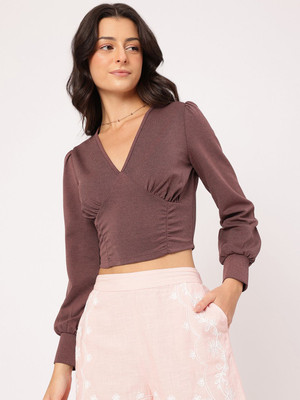 Dressberry Casual Self Design Women Brown Top