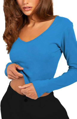 THE BLAZZE Casual Solid Women Light Blue Top
