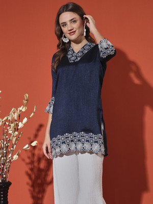 aleny glam Casual Printed Women Dark Blue Top