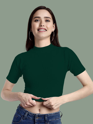 NAVYANKAA Casual Self Design Women Dark Green Top