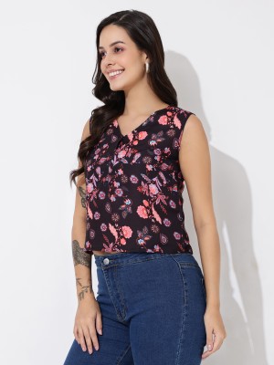 METRONAUT Casual Floral Print Women Black, Pink Top