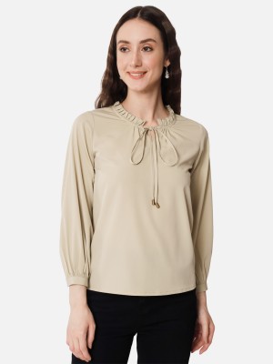 ALL WAYS YOU Casual Solid Women Beige Top