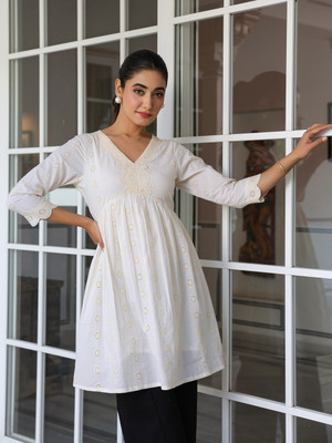 Janasya Casual Embroidered Women White Top