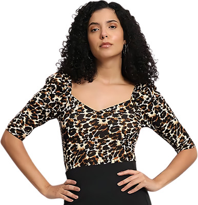 Oleaceb Party Printed, Animal Print Women Multicolor Top
