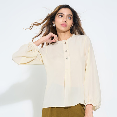 Annabelle by Pantaloons Casual Solid Women Beige Top