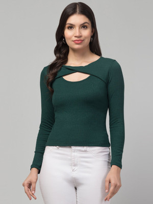 Tanushk Casual Self Design Women Green Top