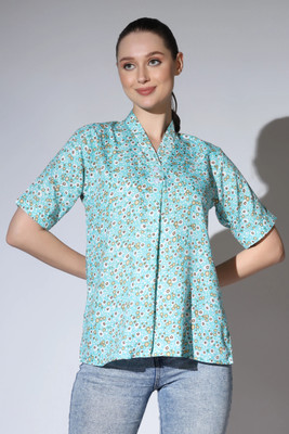 Leriya Fashion Casual Printed Women Light Blue Top