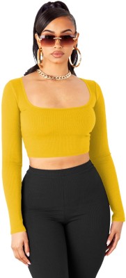 THE BLAZZE Casual Solid Women Yellow Top