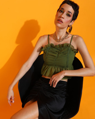 OTTAVIA Party Solid Women Green Top