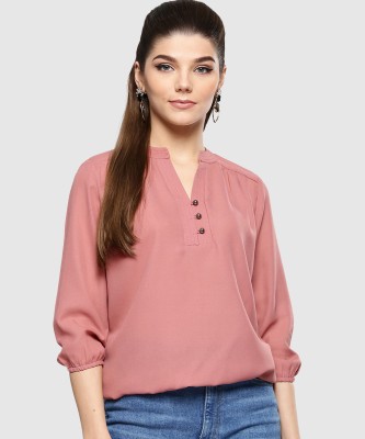 HARPA Casual Regular Sleeve Solid Women Pink Top