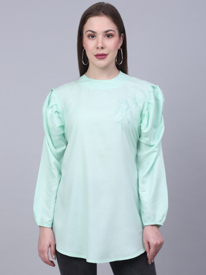 ZAVERA Casual Embroidered Women Light Blue Top