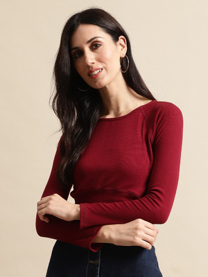 HouseOfCommon Casual Solid Women Maroon Top