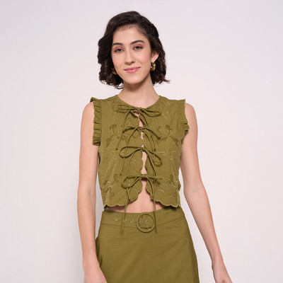 Honey By Pantaloons Casual Solid Women Green Top