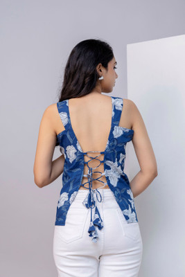 JYOTISHA Casual Floral Print Women Blue Top