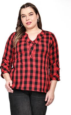 MASSIDESIGN Casual Checkered Women Red Top