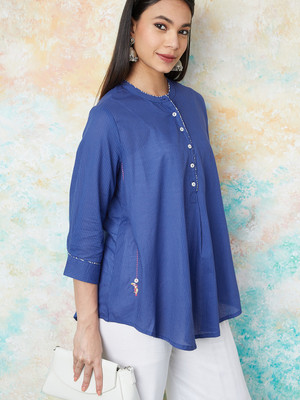 Melange by Lifestyle Casual Striped Women Blue Top