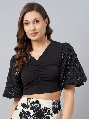 Marie Claire Casual Solid Women Black Top