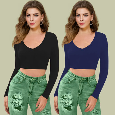 Kashonaa Casual Solid Women Dark Blue Top