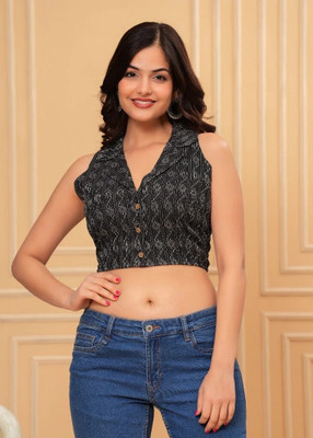 ganpati traders Casual Self Design Women Black Top