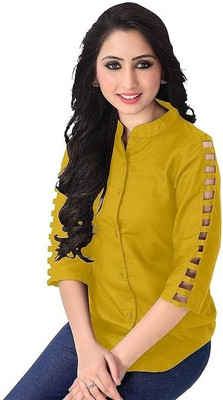 Himani sports Casual Solid, Self Design Women Yellow Top