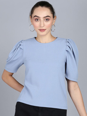 Mast & Harbour Casual Solid Women Blue Top