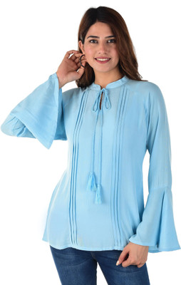 KIZI Casual Full Sleeve Solid Women Light Blue Top