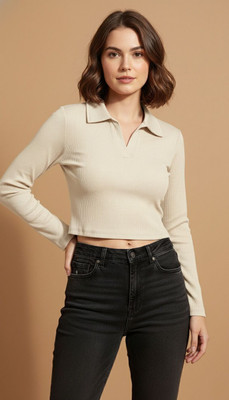 TAYARA Casual Solid Women Maroon Top