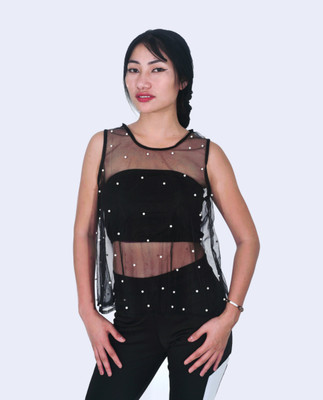 MARKYS Casual Striped Women Black Top