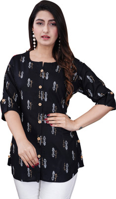 KALPHEM Casual Printed Women Black Top