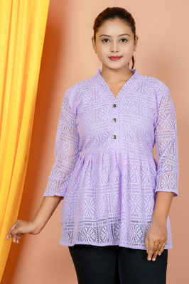 STYLEANDSTAYLE Casual Self Design Women Purple Top