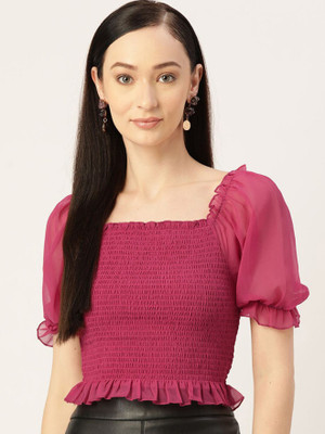 Moda Rapido Casual Self Design Women Pink Top