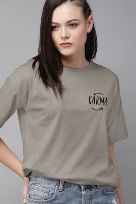 hkCreation Casual Graphic Print Women Grey Top