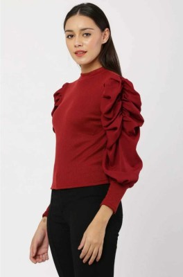 colouredstone Casual Self Design Women Maroon Top