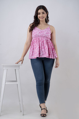 TRENDSWILL Casual Printed Women Pink Top