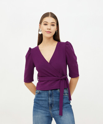 HARPA Casual Solid Women Purple Top