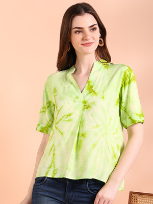 PinkTribe Casual Tie & Dye Women Green Top