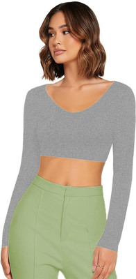 THEBLAZZEE Casual Self Design Women Grey Top