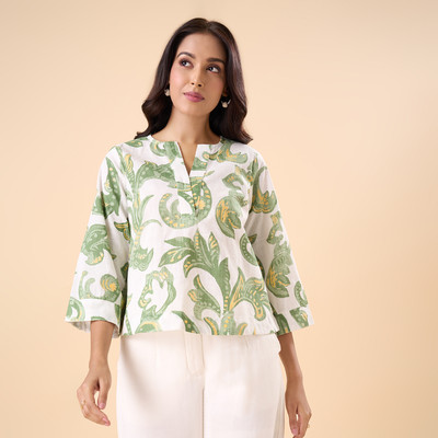 Akkriti by Pantaloons Casual Printed Women Green, White Top